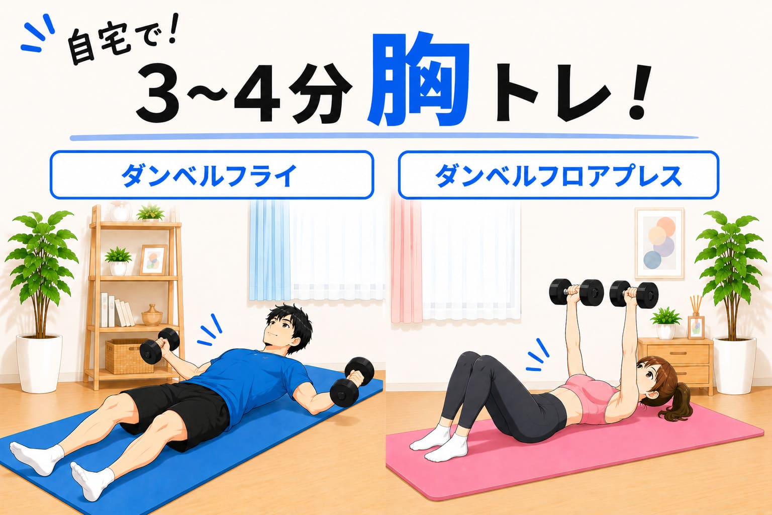 自宅で！3~4分胸トレ！ダンベルフライ＆ダンベルフロアプレス