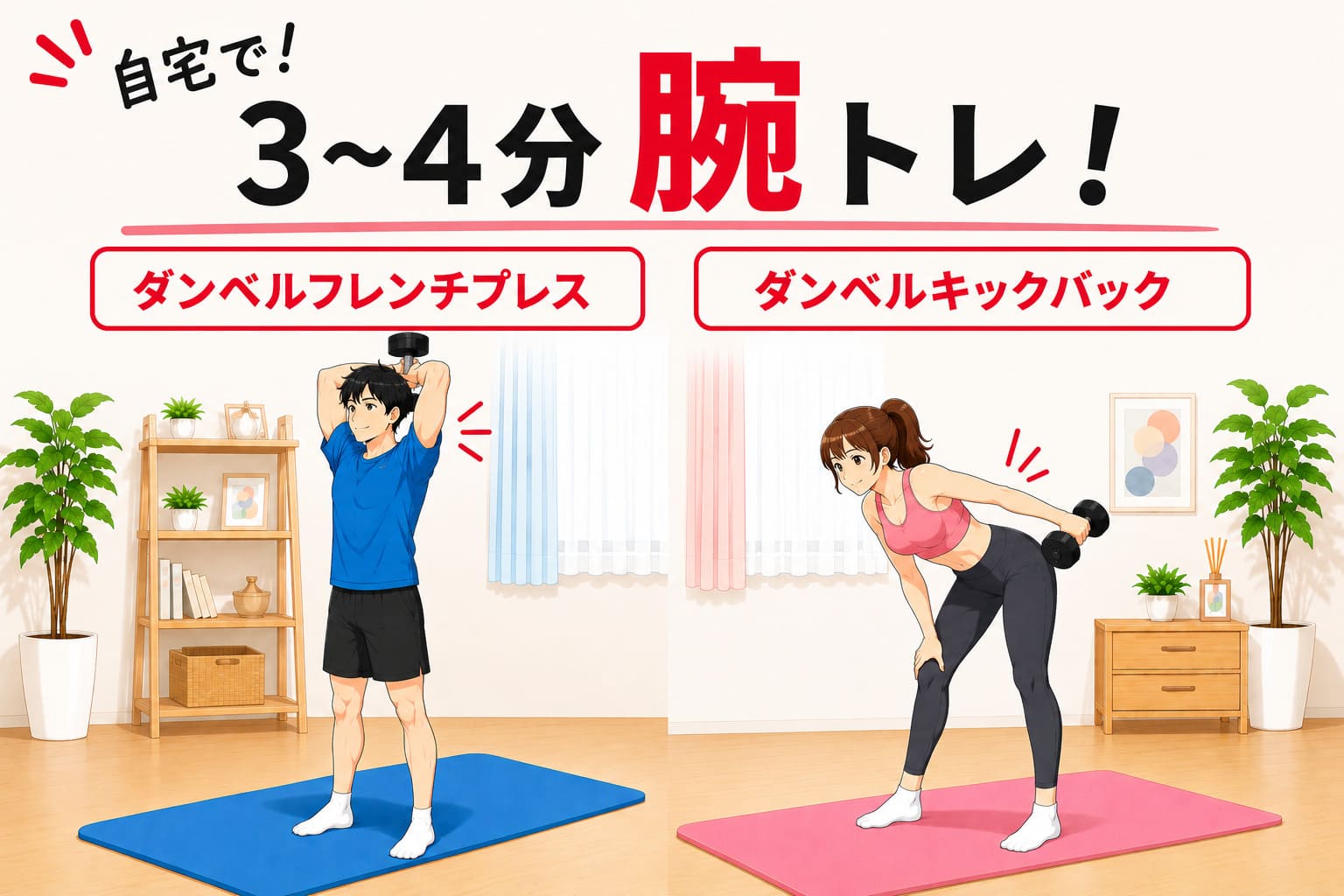 自宅で！3~4分腕トレ！ダンベルフレンチプレス・ダンベルキックバック