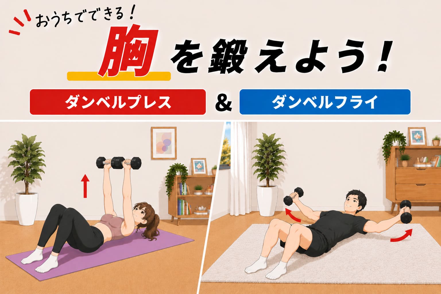 自宅でもできる！ダンベルプレスとダンベルフライ