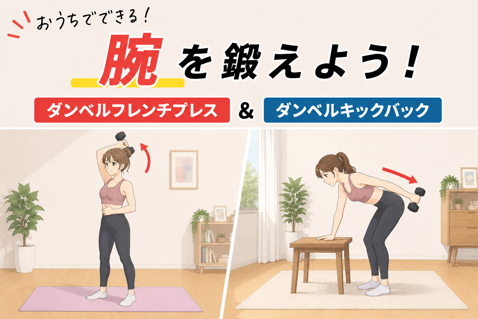 自宅でもできる！ダンベルフレンチプレスとダンベルキックバック