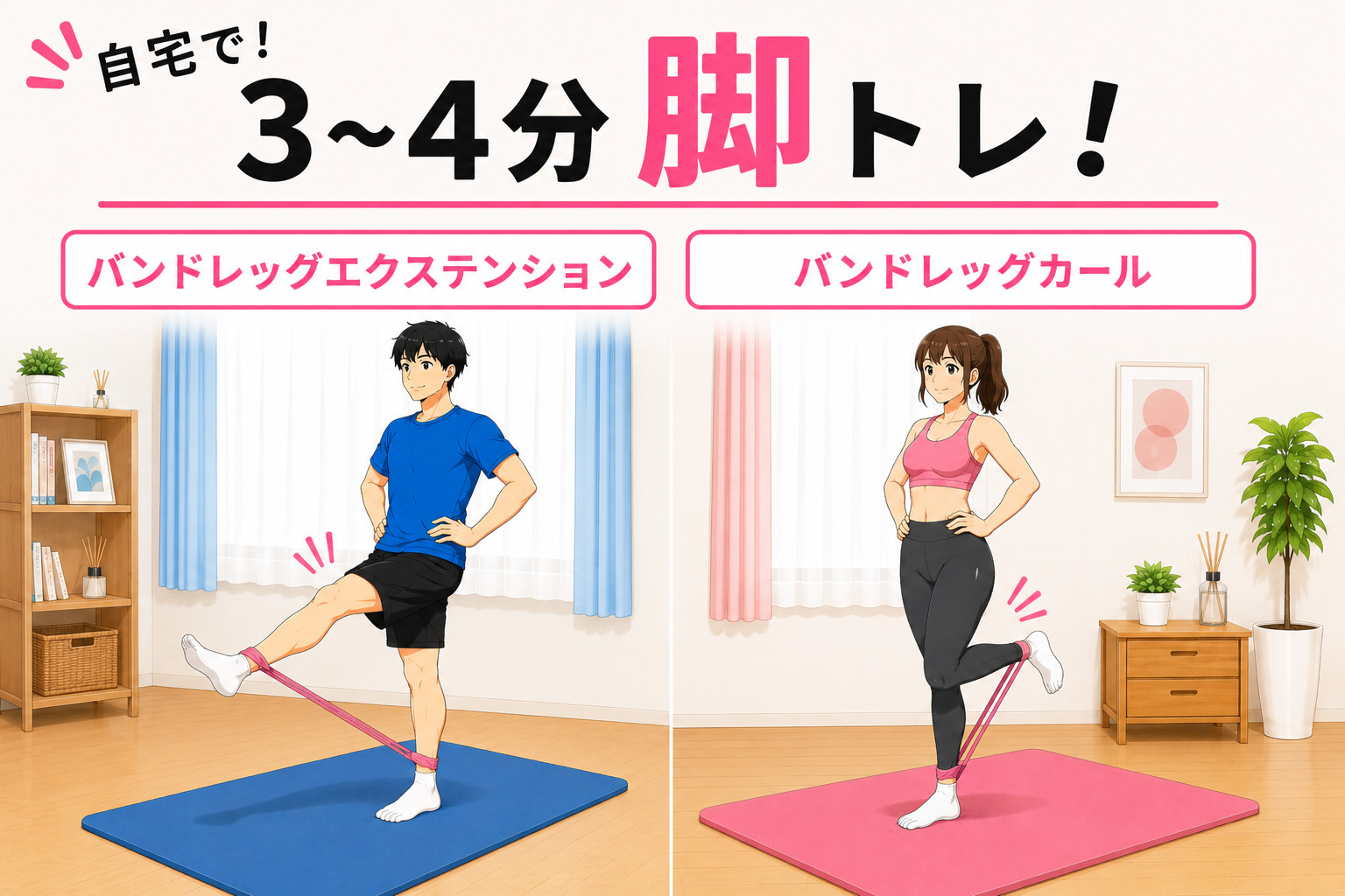 自宅で！3~4分脚トレ！バンドレッグエクステンション＆バンドレッグカール