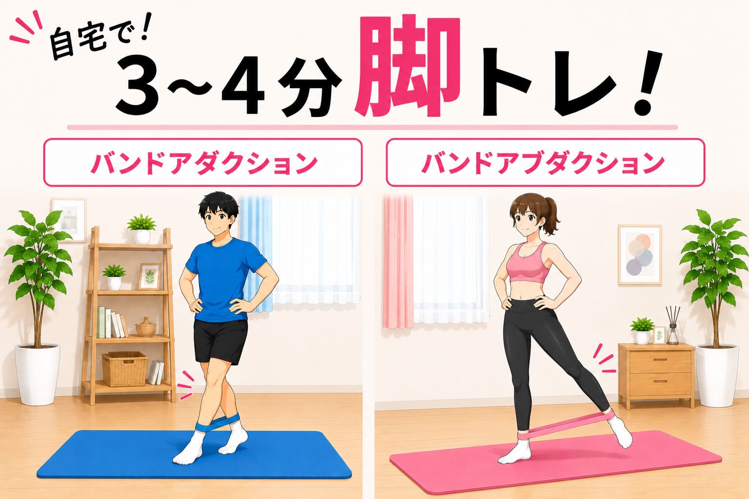自宅で！3~4分脚トレ！バンドアダクション＆バンドアブダクション