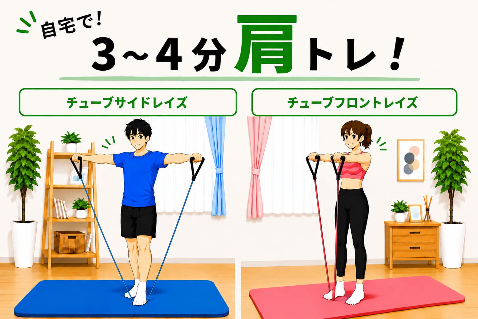 自宅で！3~4分腕トレ！チューブサイドレイズ＆チューブフロントレイズ