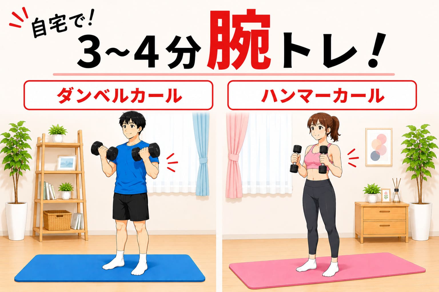 自宅で！3~4分腕トレ！ダンベルカール＆ダンベルハンマーカール
