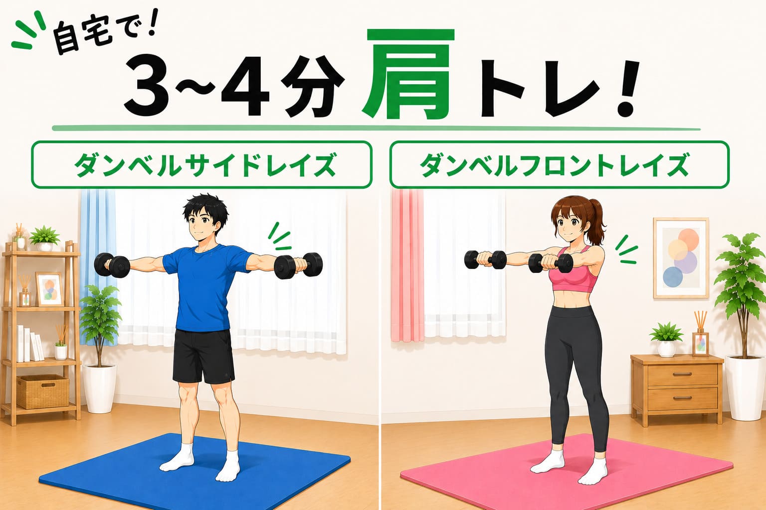 自宅で！3~4分肩トレ！ダンベルサイドレイズ＆ダンベルフロントレイズ
